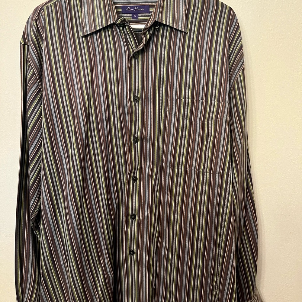 Alan Flusser Men’s XL Striped Button Down Shirt Long Sleeve Multicolor Classic
